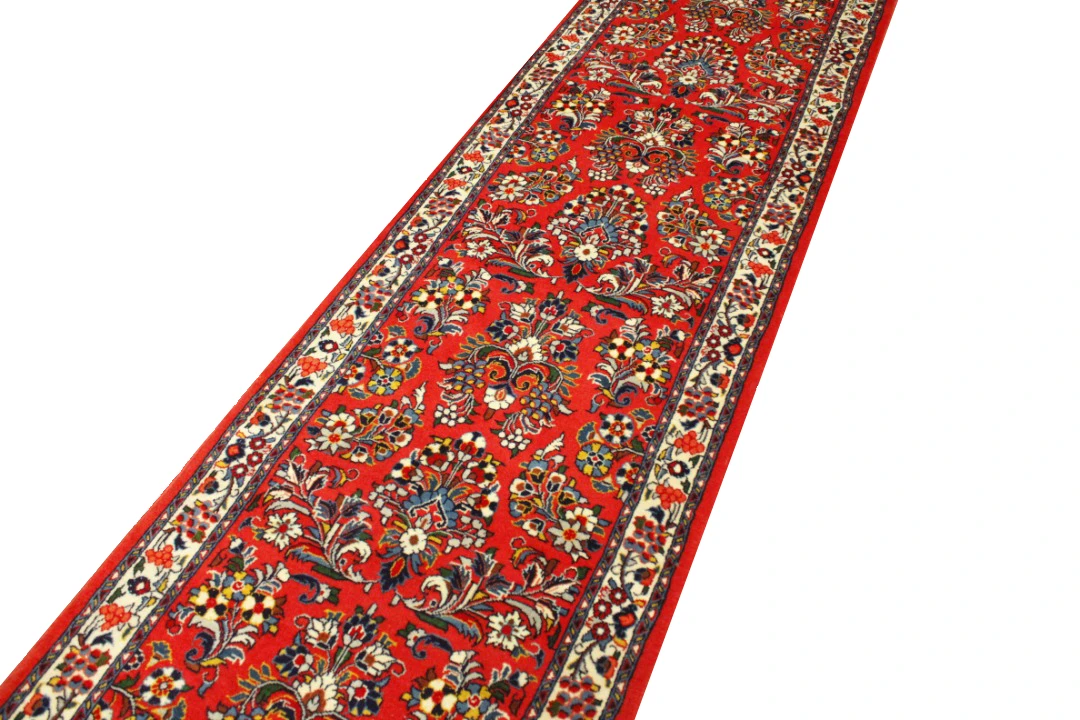 Handmade Red Persian Sarouk Runner Rug 43377